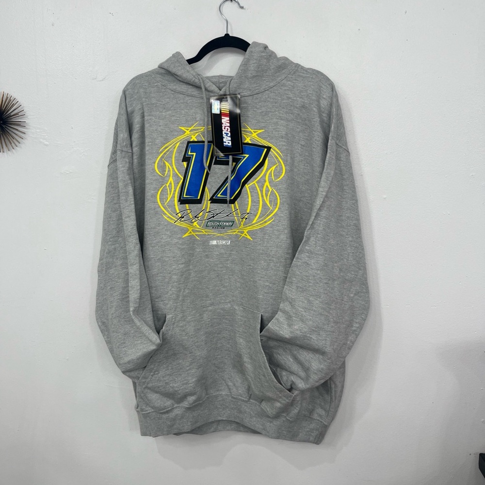 Nascar Gray Hoodie with Blue and Yellow Design